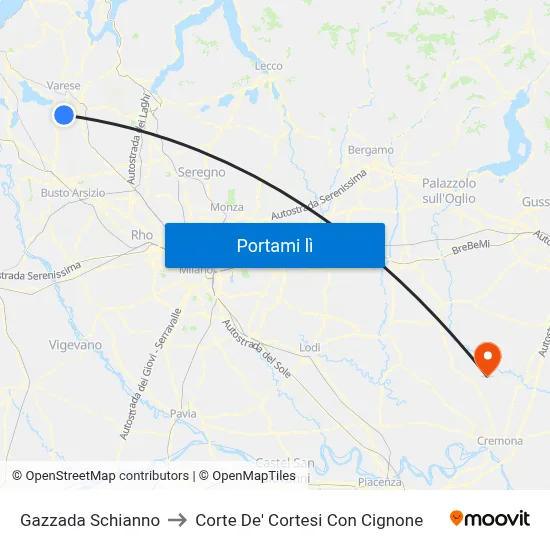 Gazzada Schianno to Corte De' Cortesi Con Cignone map