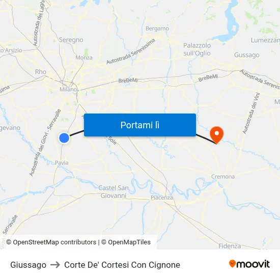 Giussago to Corte De' Cortesi Con Cignone map