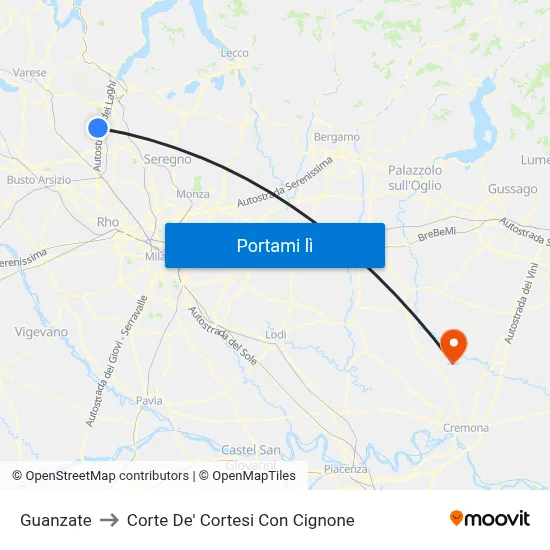 Guanzate to Corte De' Cortesi Con Cignone map