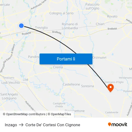 Inzago to Corte De' Cortesi Con Cignone map