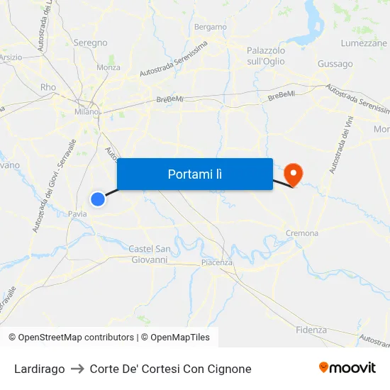Lardirago to Corte De' Cortesi Con Cignone map