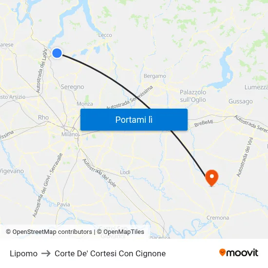Lipomo to Corte De' Cortesi Con Cignone map