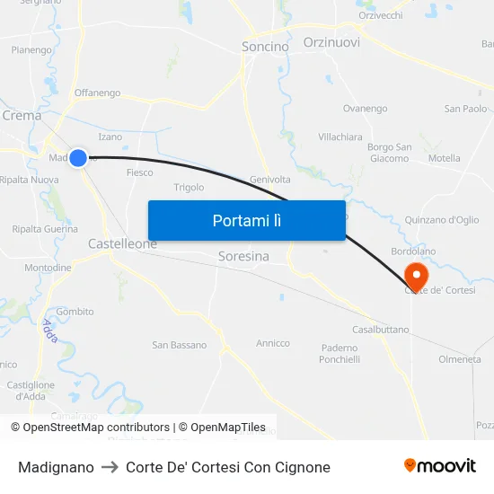 Madignano to Corte De' Cortesi Con Cignone map
