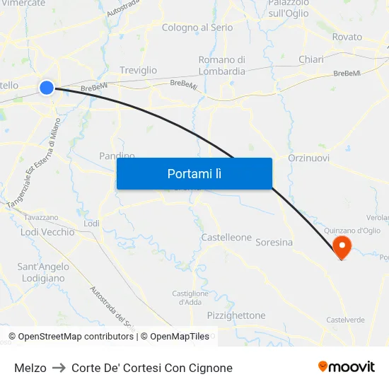 Melzo to Corte De' Cortesi Con Cignone map