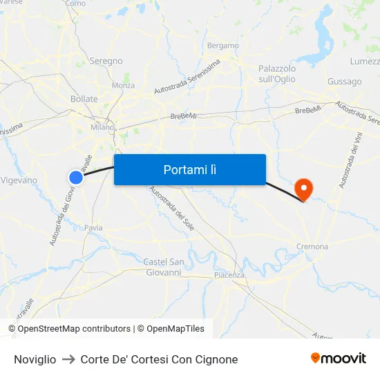 Noviglio to Corte De' Cortesi Con Cignone map