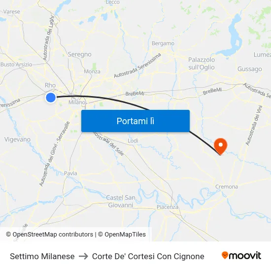 Settimo Milanese to Corte De' Cortesi Con Cignone map