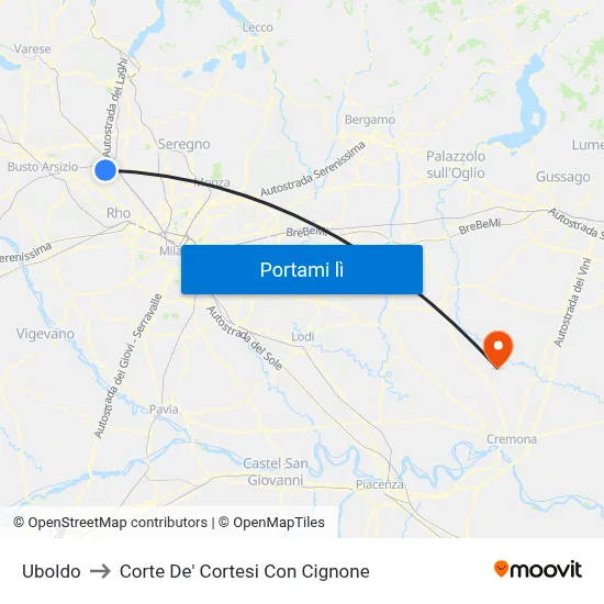 Uboldo to Corte De' Cortesi Con Cignone map