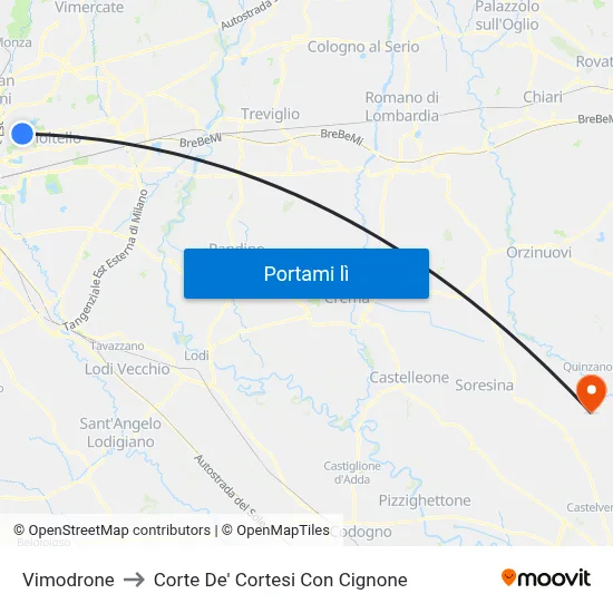 Vimodrone to Corte De' Cortesi Con Cignone map