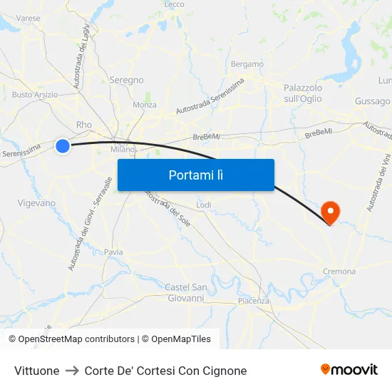 Vittuone to Corte De' Cortesi Con Cignone map