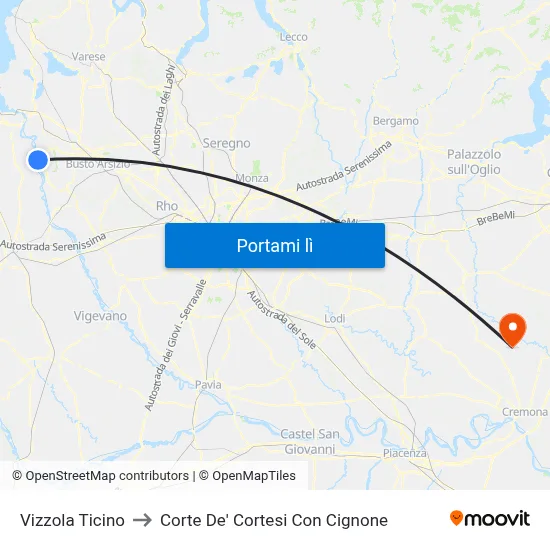 Vizzola Ticino to Corte De' Cortesi Con Cignone map