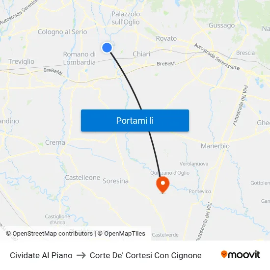 Cividate Al Piano to Corte De' Cortesi Con Cignone map