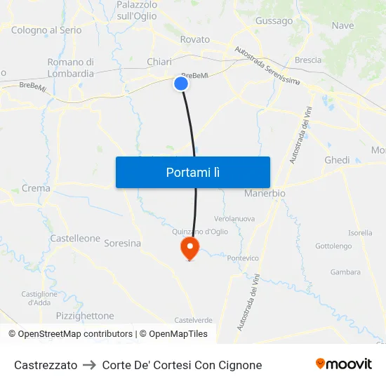 Castrezzato to Corte De' Cortesi Con Cignone map