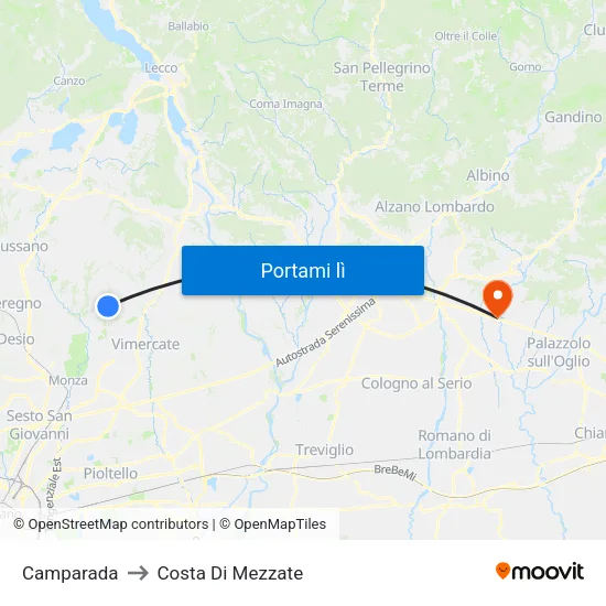 Camparada to Costa Di Mezzate map