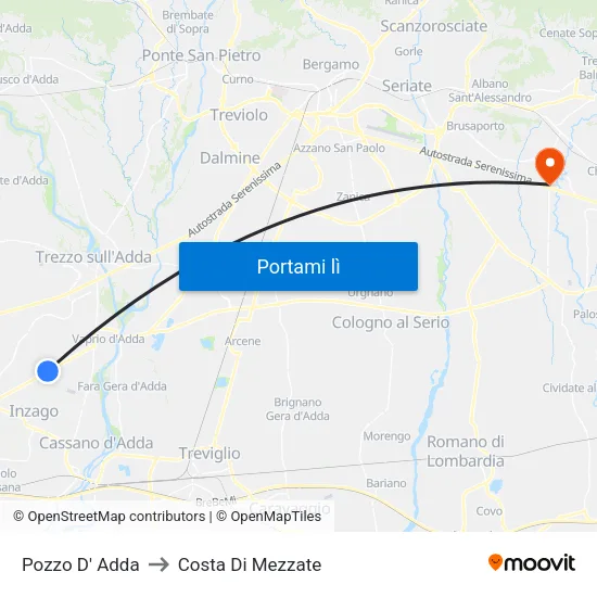 Pozzo D' Adda to Costa Di Mezzate map