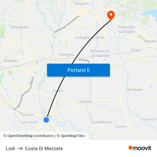 Lodi to Costa Di Mezzate map