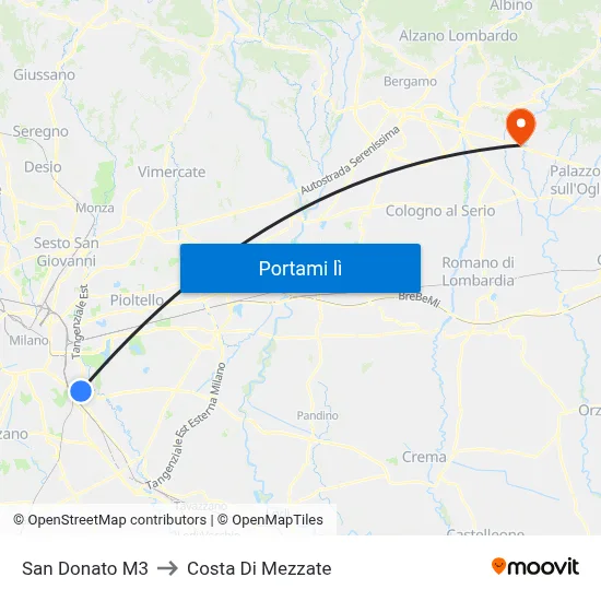 San Donato M3 to Costa Di Mezzate map