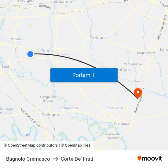Bagnolo Cremasco to Corte De' Frati map