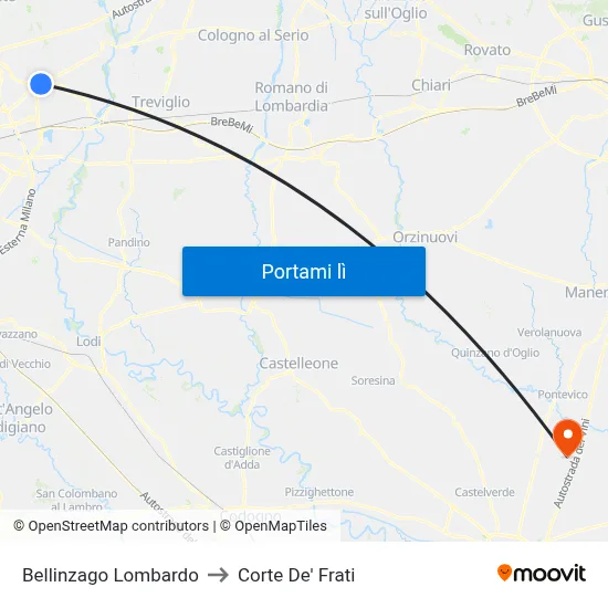 Bellinzago Lombardo to Corte De' Frati map