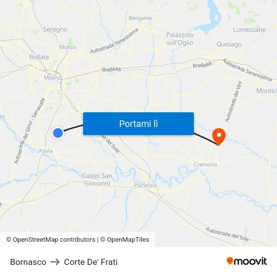 Bornasco to Corte De' Frati map
