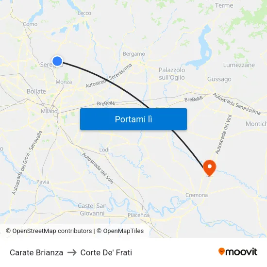 Carate Brianza to Corte De' Frati map
