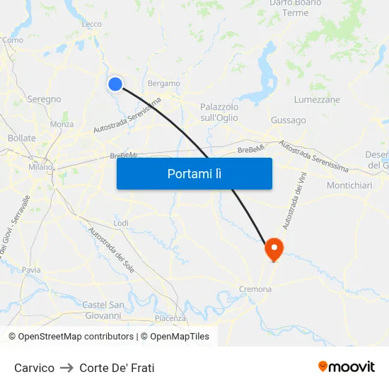 Carvico to Corte De' Frati map