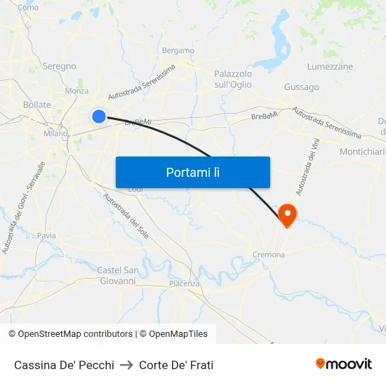 Cassina De' Pecchi to Corte De' Frati map