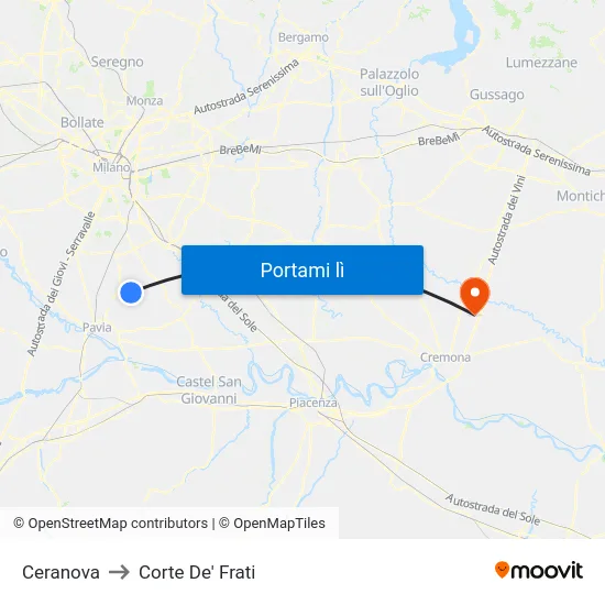 Ceranova to Corte De' Frati map