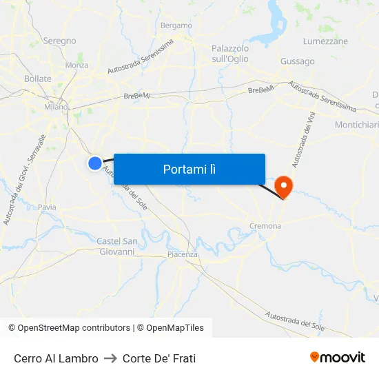 Cerro Al Lambro to Corte De' Frati map