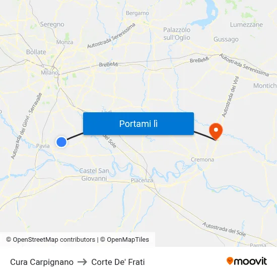 Cura Carpignano to Corte De' Frati map