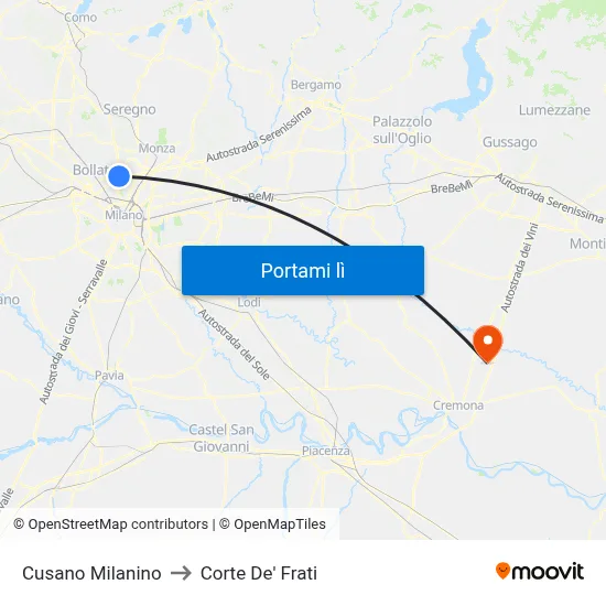 Cusano Milanino to Corte De' Frati map