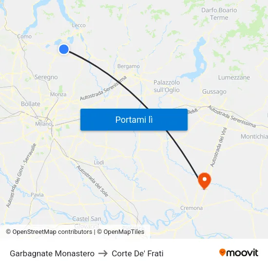 Garbagnate Monastero to Corte De' Frati map