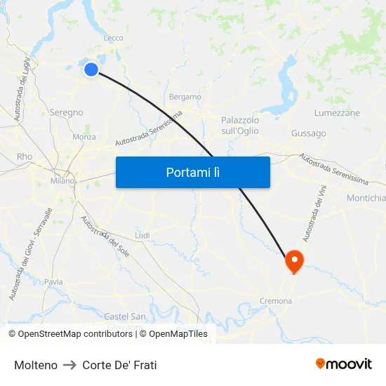 Molteno to Corte De' Frati map