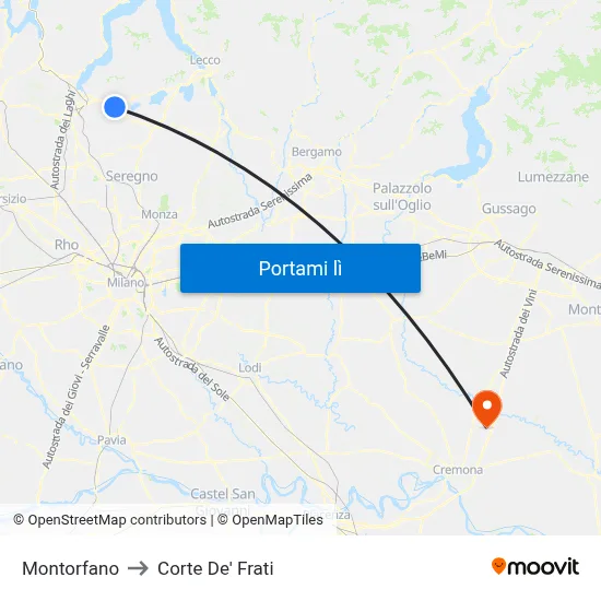 Montorfano to Corte De' Frati map