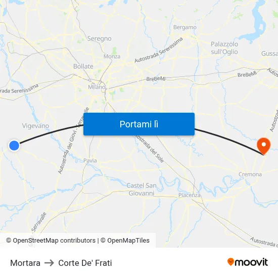 Mortara to Corte De' Frati map