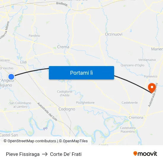 Pieve Fissiraga to Corte De' Frati map