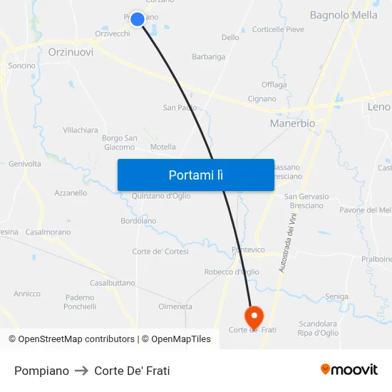 Pompiano to Corte De' Frati map