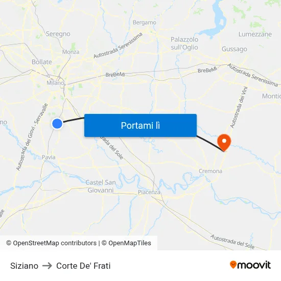 Siziano to Corte De' Frati map