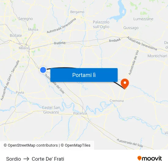 Sordio to Corte De' Frati map