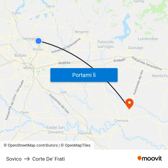 Sovico to Corte De' Frati map