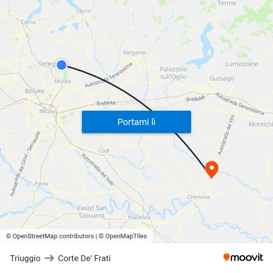 Triuggio to Corte De' Frati map