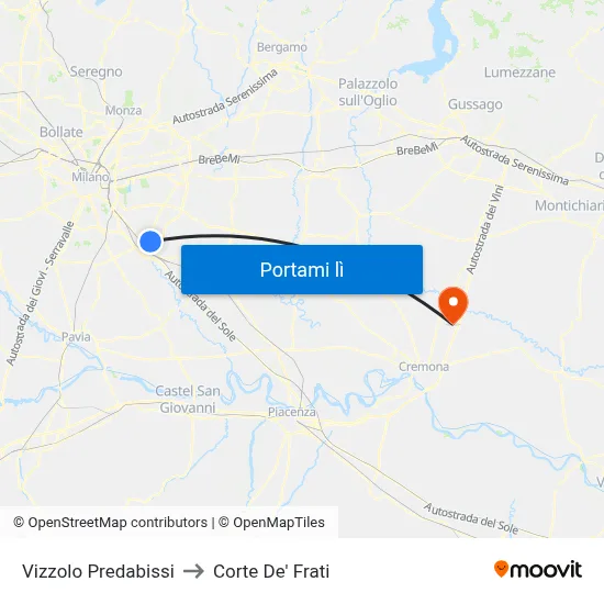 Vizzolo Predabissi to Corte De' Frati map