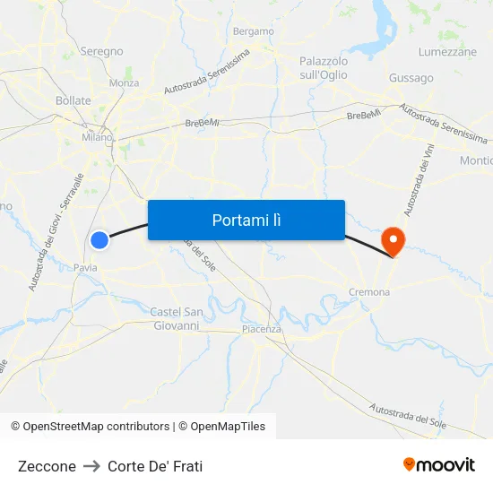 Zeccone to Corte De' Frati map