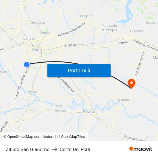 Zibido San Giacomo to Corte De' Frati map