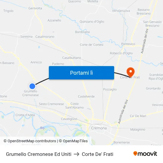 Grumello Cremonese Ed Uniti to Corte De' Frati map