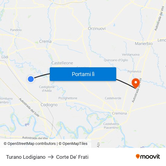 Turano Lodigiano to Corte De' Frati map