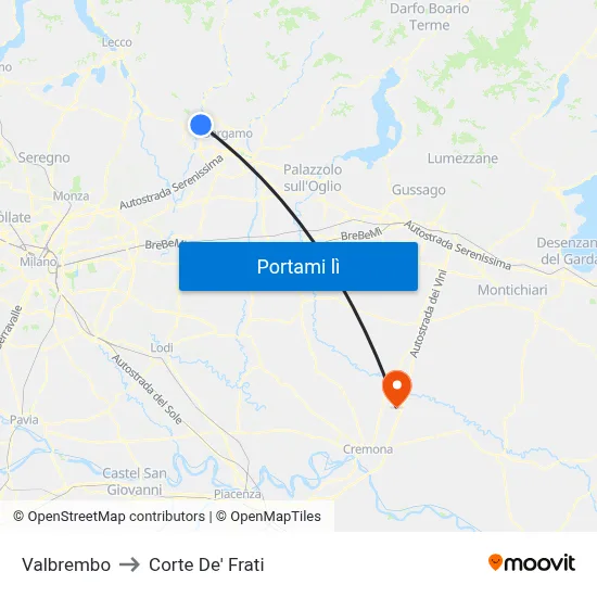 Valbrembo to Corte De' Frati map