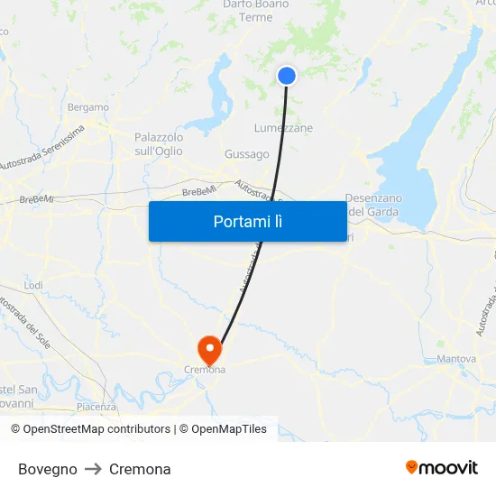 Bovegno to Cremona map
