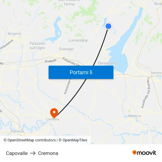 Capovalle to Cremona map