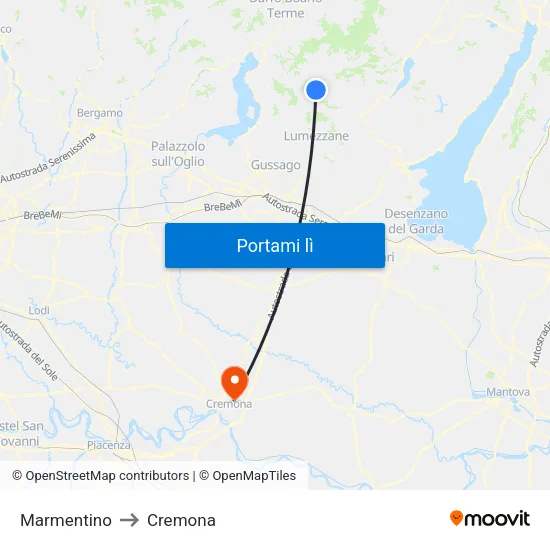 Marmentino to Cremona map