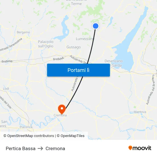 Pertica Bassa to Cremona map